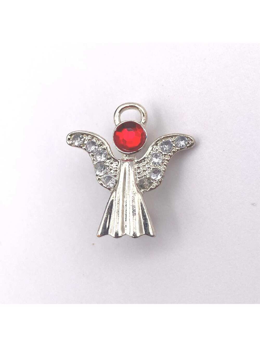 VTG Silver Tone with Clear and Red AB Rhinestones Angel Brooch, July Birthstone.
